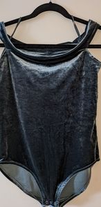 Aeo First Essentials Velveteen Stretch Bodysuit Off Shoulders silver/teal